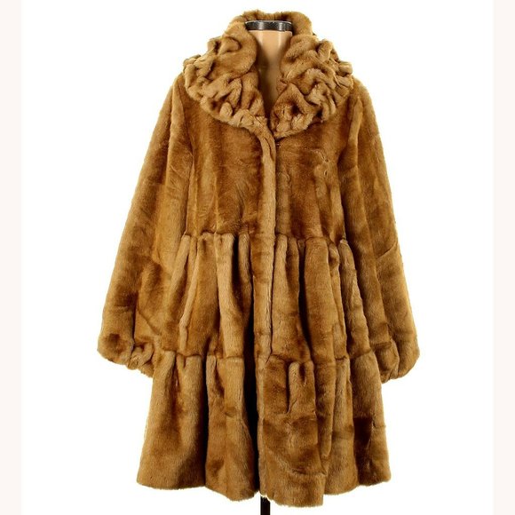 💥SHOWSTOPPER💥VINTAGE 1940s STYLE FAUX MINK FUR COAT in WHISKEY - Picture 2 of 10